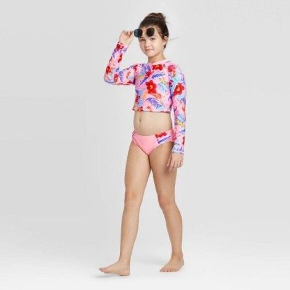 (5/$25) Art Class Pink Tropical rash guard - Picture 1 of 5